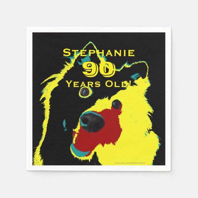 Serviette Jetable Joyeux Yellow Dog Papier Napkins 90e fête d'annive (Devant)
