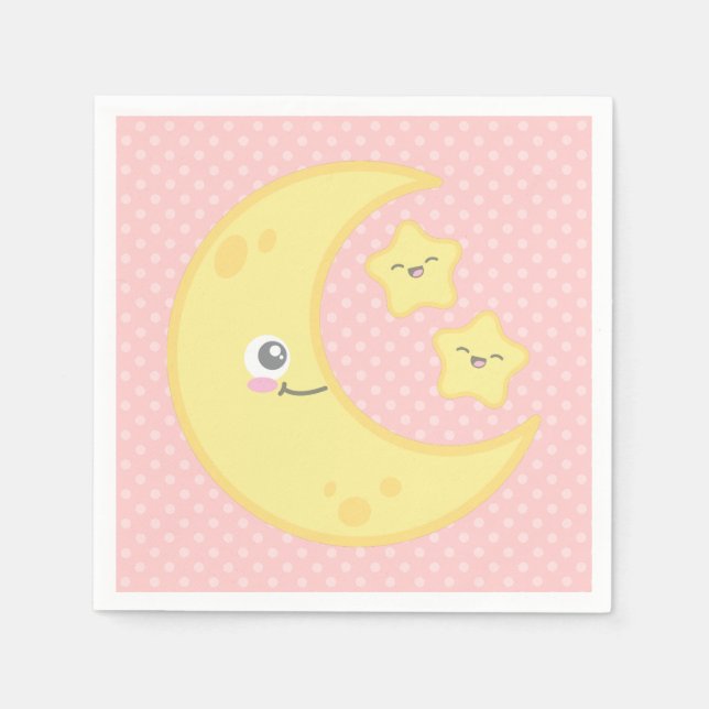 Serviette Jetable Kawaii Lune et Stars serviettes (Devant)