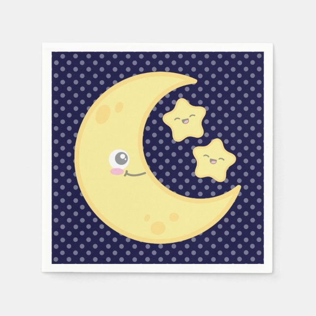 Serviette Jetable Kawaii Lune et Stars serviettes (Devant)