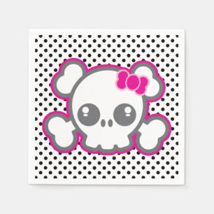Serviette Jetable Kawaii Pink Ribbon Skull Napkins