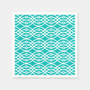 Serviette Jetable Kimono imprimé, turquoise et blanc