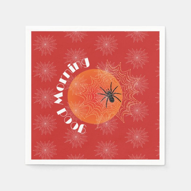 Serviette Jetable Kreuzspinne im Netz mit Tautropfen wie Perlen (Devant)