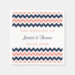 Serviette Jetable La collection Mariage moderne Chevron Rose & Navy