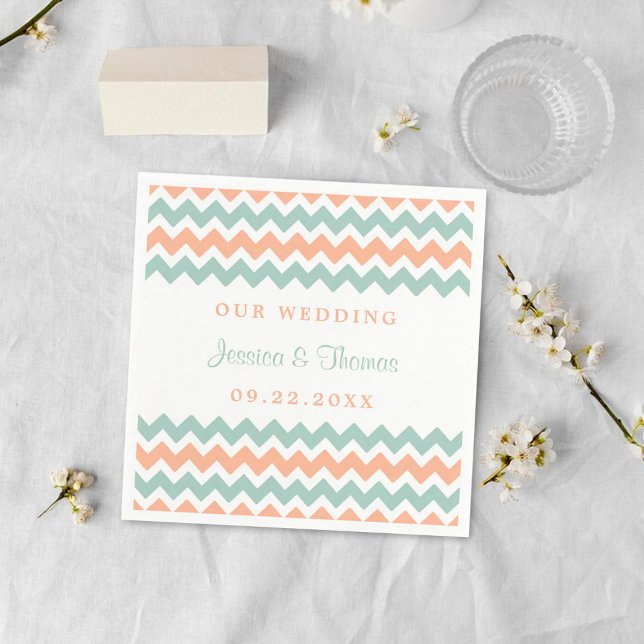 Serviette Jetable La collection moderne de Mariages Chevron Peach &  (Créateur téléchargé)