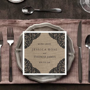 Serviette Jetable La dentelle noire sur la collection de Mariages de