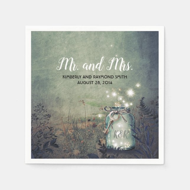 Serviette Jetable La luciole Mason Jar éclaire le Mariage rustique (Devant)