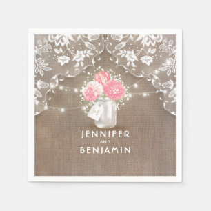 Serviette Jetable Lace Burlap Floral Mason Jar Mariage rustique