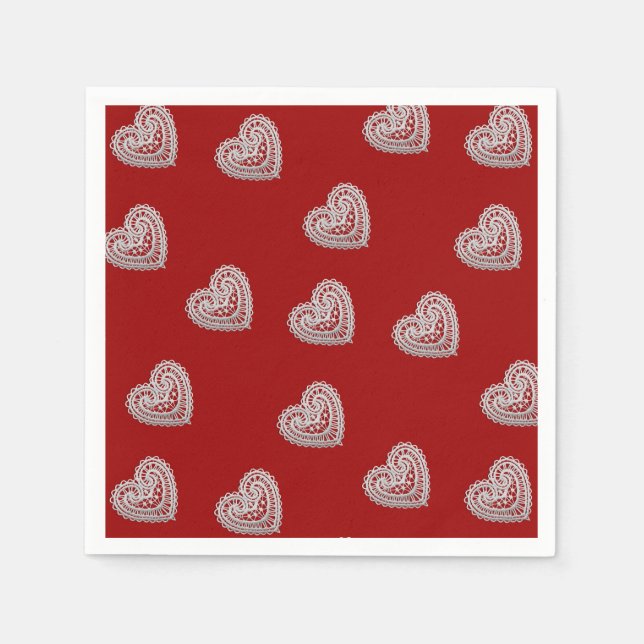 Serviette Jetable Lace Hearts Motif Valentine Napkins (Devant)