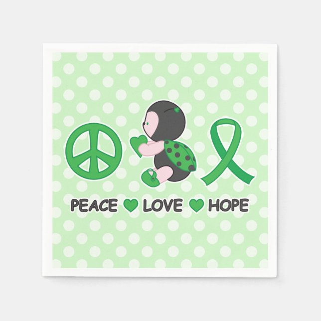 Serviette Jetable Ladybug Peace Love Hope Green Awareness Ruban (Devant)