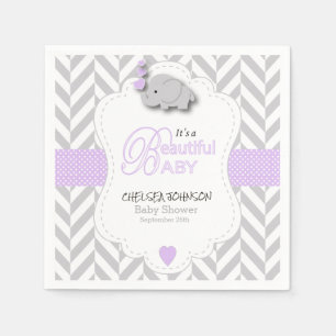 Serviette Jetable Lavande, Baby shower d'éléphant gris blanc