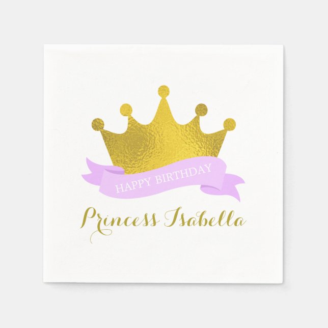 Serviette Jetable Lavande et Gold Princess Anniversaire (Devant)