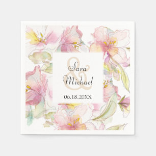 Serviette Jetable Lavande et pastel rose Aquarelle Mariage floral