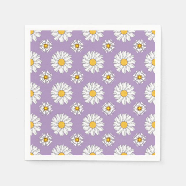 Serviette Jetable Lavande violet blanc marguerite Mariage floral (Devant)