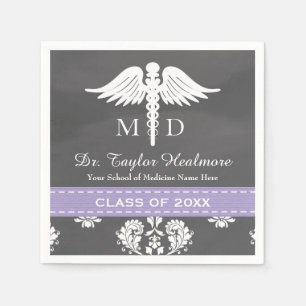 Serviette Jetable Lavender Chalkboard Caduceus Med School Graduation