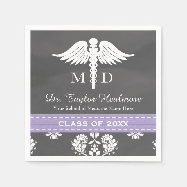 Serviette Jetable Lavender Chalkboard Caduceus Med School Graduation (Devant)