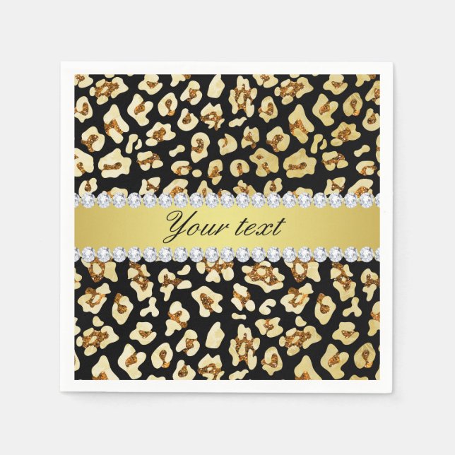 Serviette Jetable Leopard Faux Gold Parties scintillant et Foil Blac (Devant)