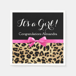 Serviette Jetable Leopard Hot rose Bow C'est un Baby shower Safari f