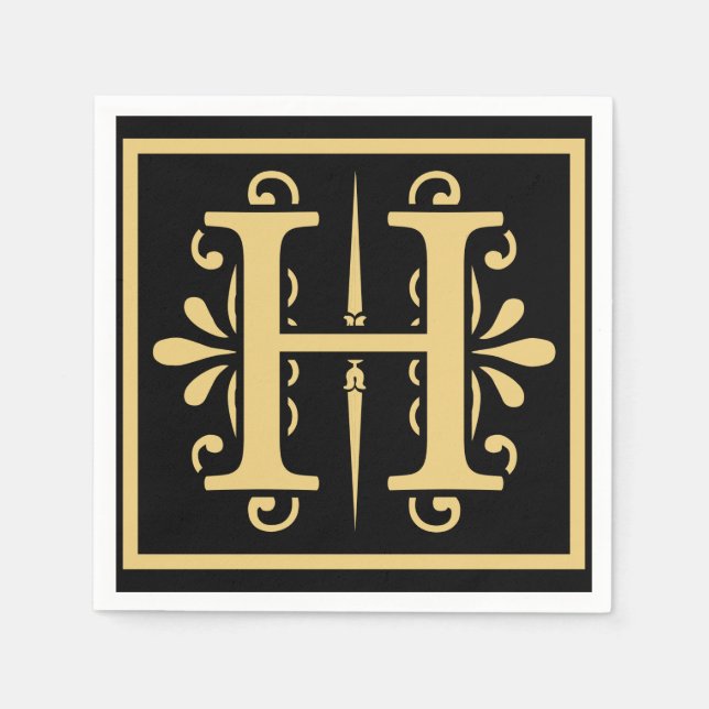 Serviette Jetable Lettre initiale d'or H Monogramme (Devant)