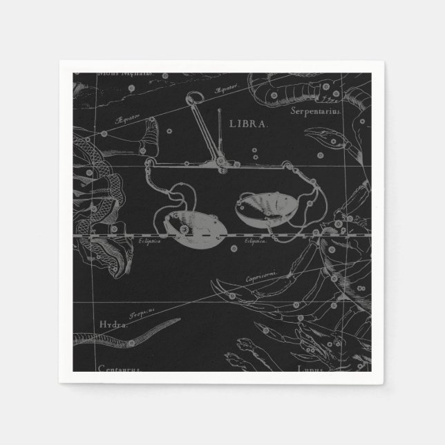 Serviette Jetable Libra Constellation Hevelius 1690 Carte sur Noir (Devant)