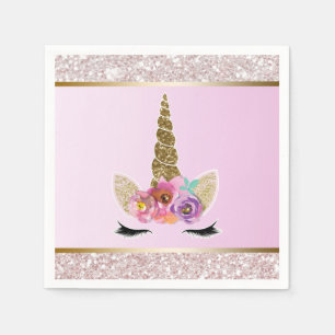 Serviette Jetable Licorne Glamour Pailletée Blanche Fête d'anniversa