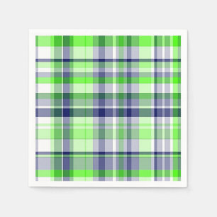 Serviette Jetable Lime Green, Navy Blue, White Preppy Madras Plaid