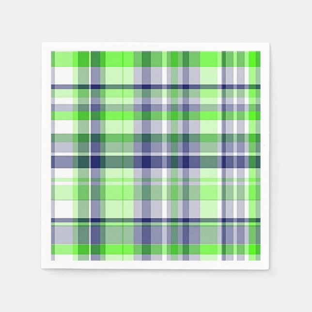 Serviette Jetable Lime Green, Navy Blue, White Preppy Madras Plaid (Devant)