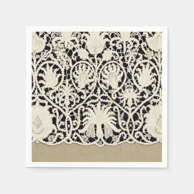Serviette Jetable Linge de dentelle mariage blanc classique jolie (Devant)