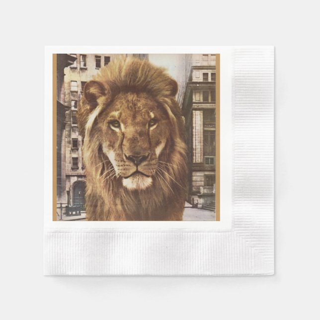 Serviette Jetable lion en ville (Devant)