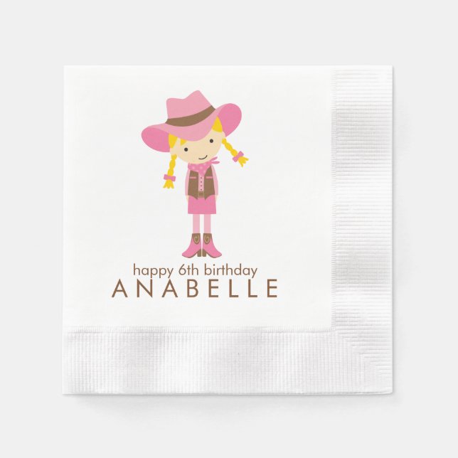 Serviette Jetable Little Cowgirl Western fête d'anniversaire (Devant)