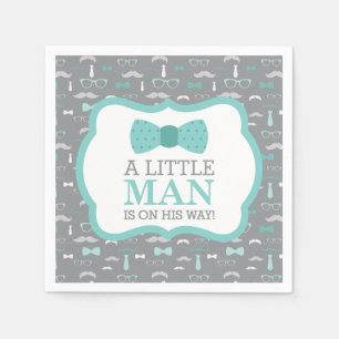 Serviette Jetable Little Man Napkin, Turquoise et Grey