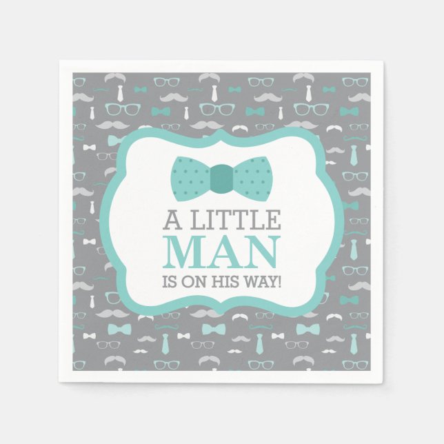 Serviette Jetable Little Man Napkin, Turquoise et Grey (Devant)