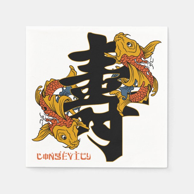 Serviette Jetable Longévité du poisson Kanji Koi (Devant)