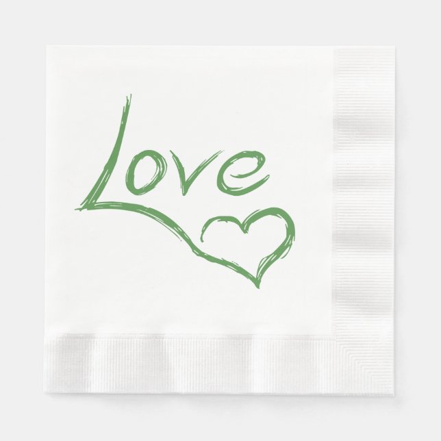 Serviette Jetable Love & Hearts Green & White Wedding Party (Devant)