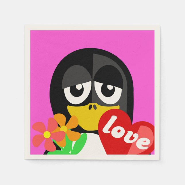 SERVIETTE JETABLE LOVE PENGUIN (Devant)