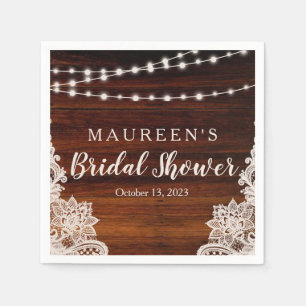 Serviette Jetable Lumières et dentelle Fête des mariées en bois rust