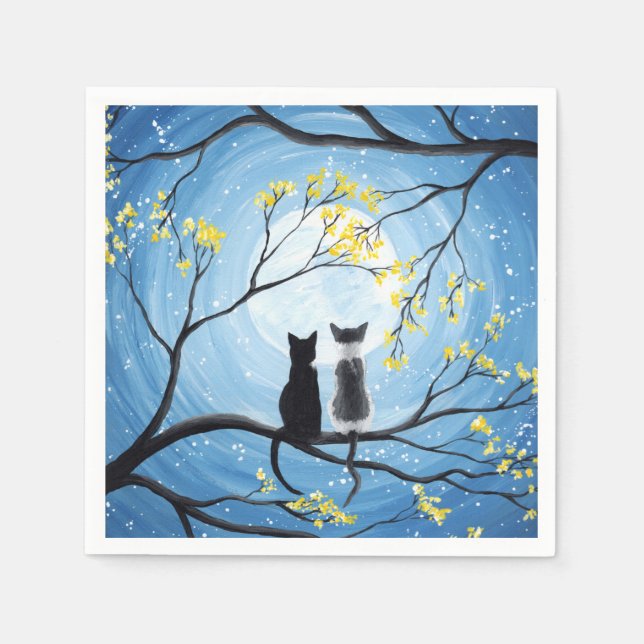 Serviette Jetable Lune lunaire avec chats (Devant)