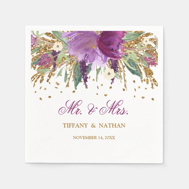 Serviette Jetable M. et Mme Floral Parties scintillant Mariage Ameth (Devant)