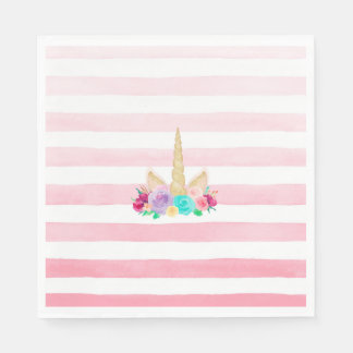 Serviette Jetable Magique Unicorne Floral Pink Striped Napkins