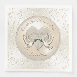 Serviette Jetable Magnifique colombes d'amour personnalisées Mariage