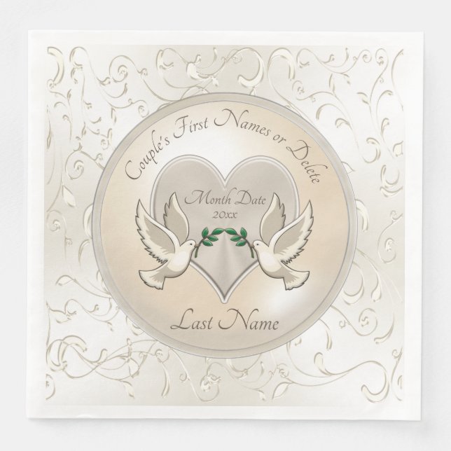 Serviette Jetable Magnifique colombes d'amour personnalisées Mariage (Devant)