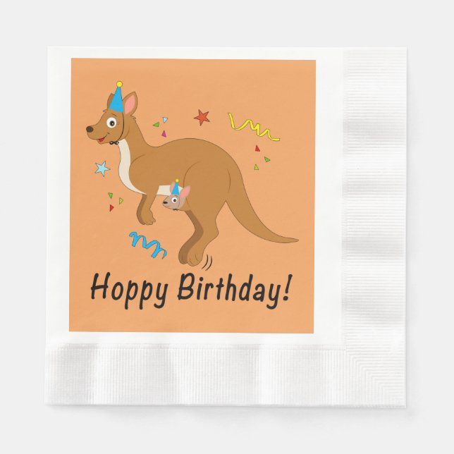 Serviette Jetable Mama Kangaroo et bébé en Casquette d'anniversaire (Devant)
