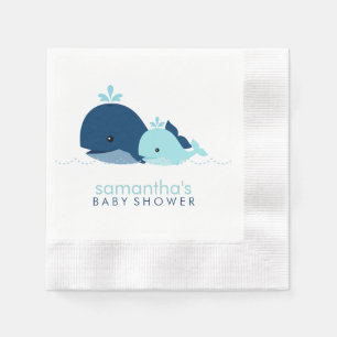 Serviette Jetable Maman et Baby Whale Baby shower {blue}