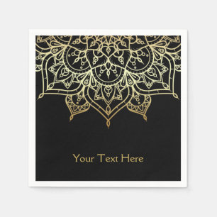 Serviette Jetable Mandala doré Black Chic Moderne Soirée Glamour