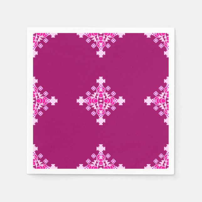 Serviette Jetable Mandala en quatre points - rose pâle et prune (Devant)