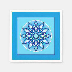 Serviette Jetable Mandala motif en bleu turquoise, cobalt & blanc
