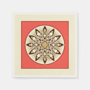 Serviette Jetable Mandala motif en rose corail, chocolat et bronzage