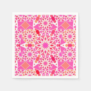 Serviette Jetable Mandala motif, tons rose et corail