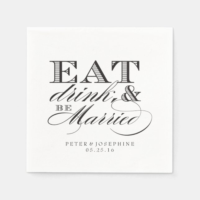 Serviette Jetable Manger, boire et être marié Cocktail Napkin (Devant)