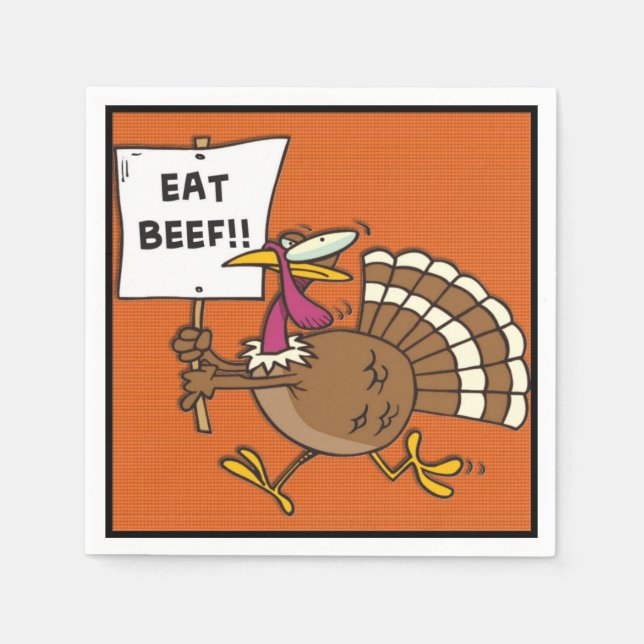 Serviette Jetable Manger Du Boeuf Thanksgiving Turquie Dîner Humour  (Devant)