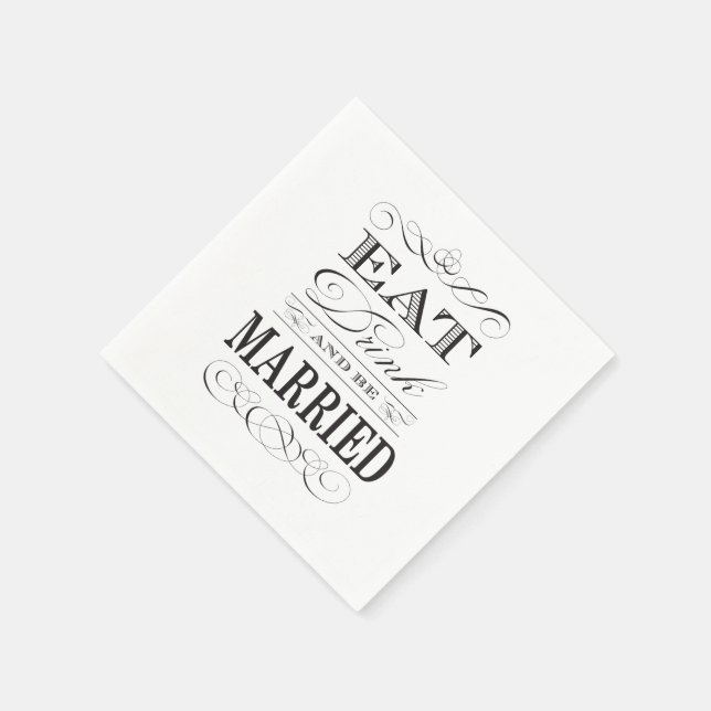 Serviette Jetable Mangez Boire et être marié Mariage élégant (Coin)